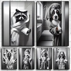 Basenji Border Collie Bichon Frise Funny Animals in Tub Poster Canvas Painting Wall Art  Picture for Room Home Office Decor