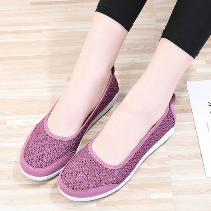 

Женская летняя повседневная обувь с вязаной сеткой, дышащая легкая прогулочная обувь без шнуровки, нескользящая обувь для мам среднего возраста с мягкой подошвой