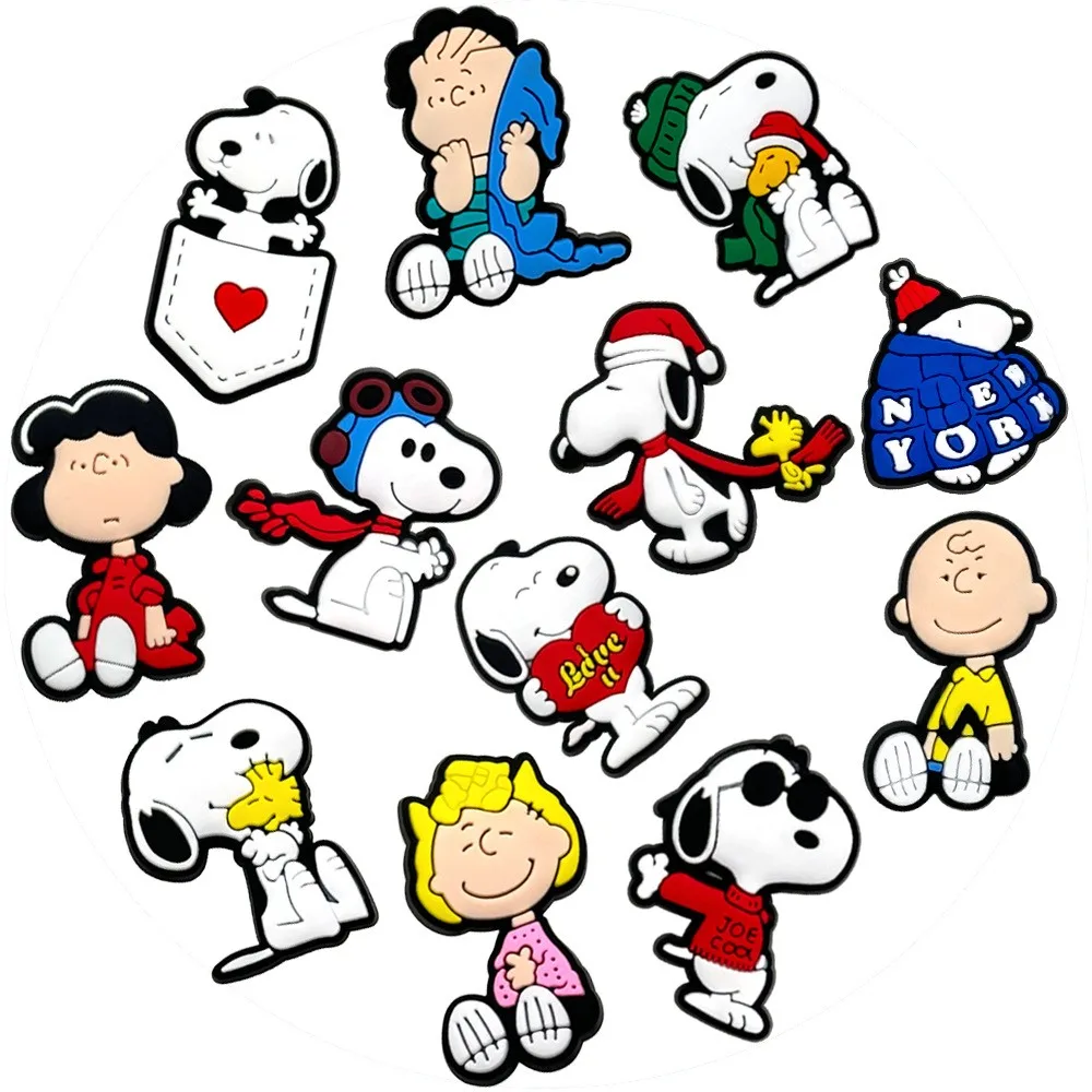 

12Pcs Cartoon Cute Snoopy Clogs DIY With Flower Decorative Buckles Detachable Soft Rubber Anime Shoe Clips Children's Gifts