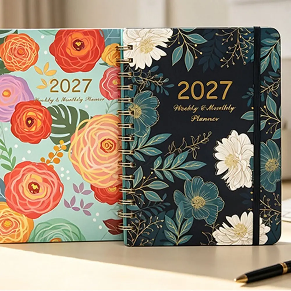 Floral Pattern 2027 Schedule Book A5 To Do List Daily Planner Book Planner Reminder Textured PU Calendar Book Office Supplies