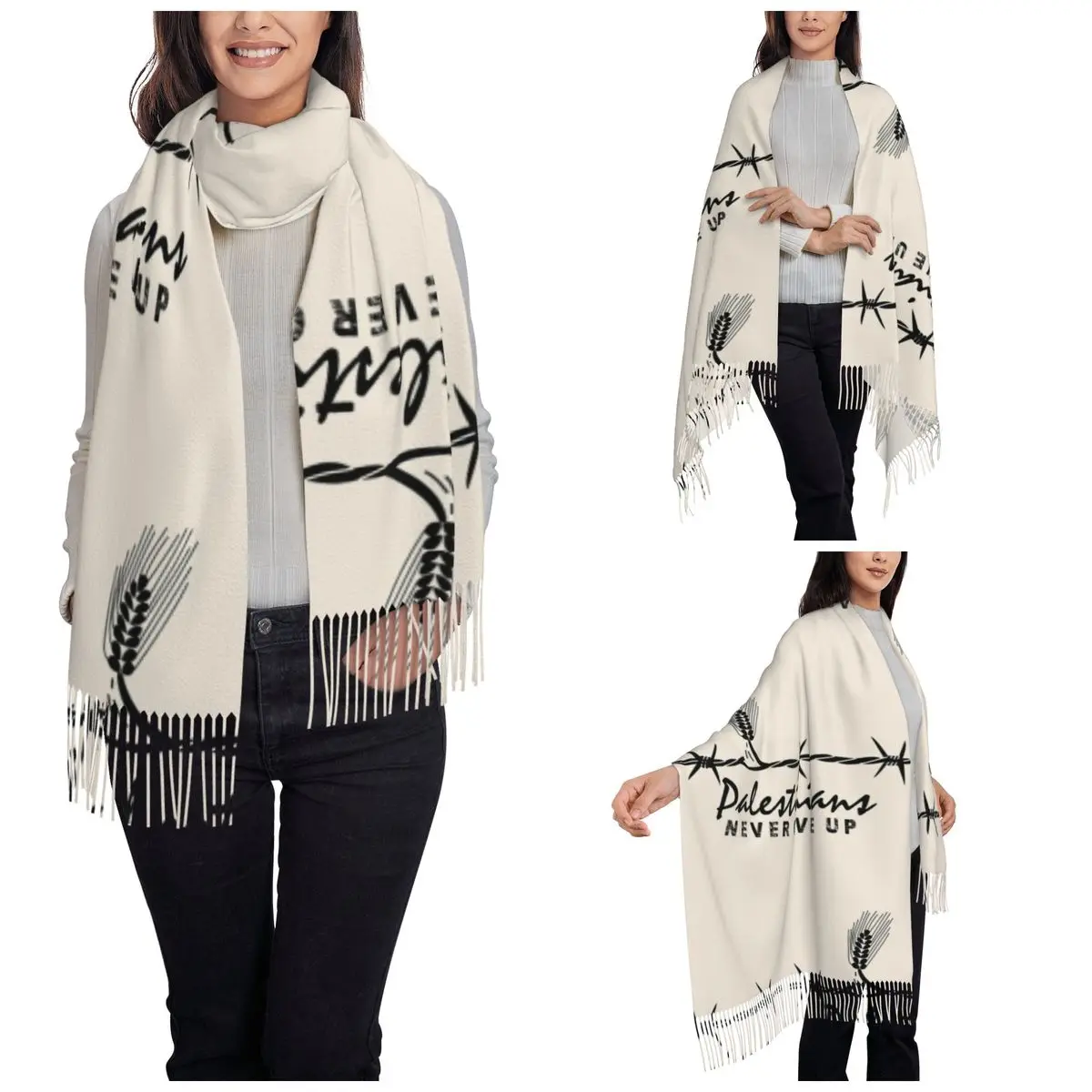 Palestinians Never Give Up Quote Palestine Shawl Wraps for Women Winter Long Soft Scarf Neckerchief Tassel Scarves