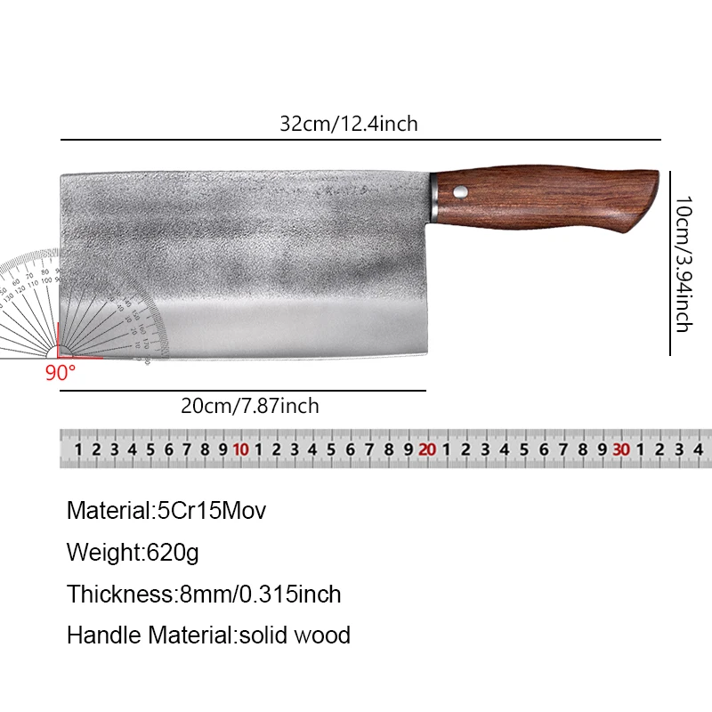 Handmade Forged 8mm Thickened Kitchen Chinese Knife Bone Chopping Meat Cleaver Butcher Knife Professional Chopper Tools