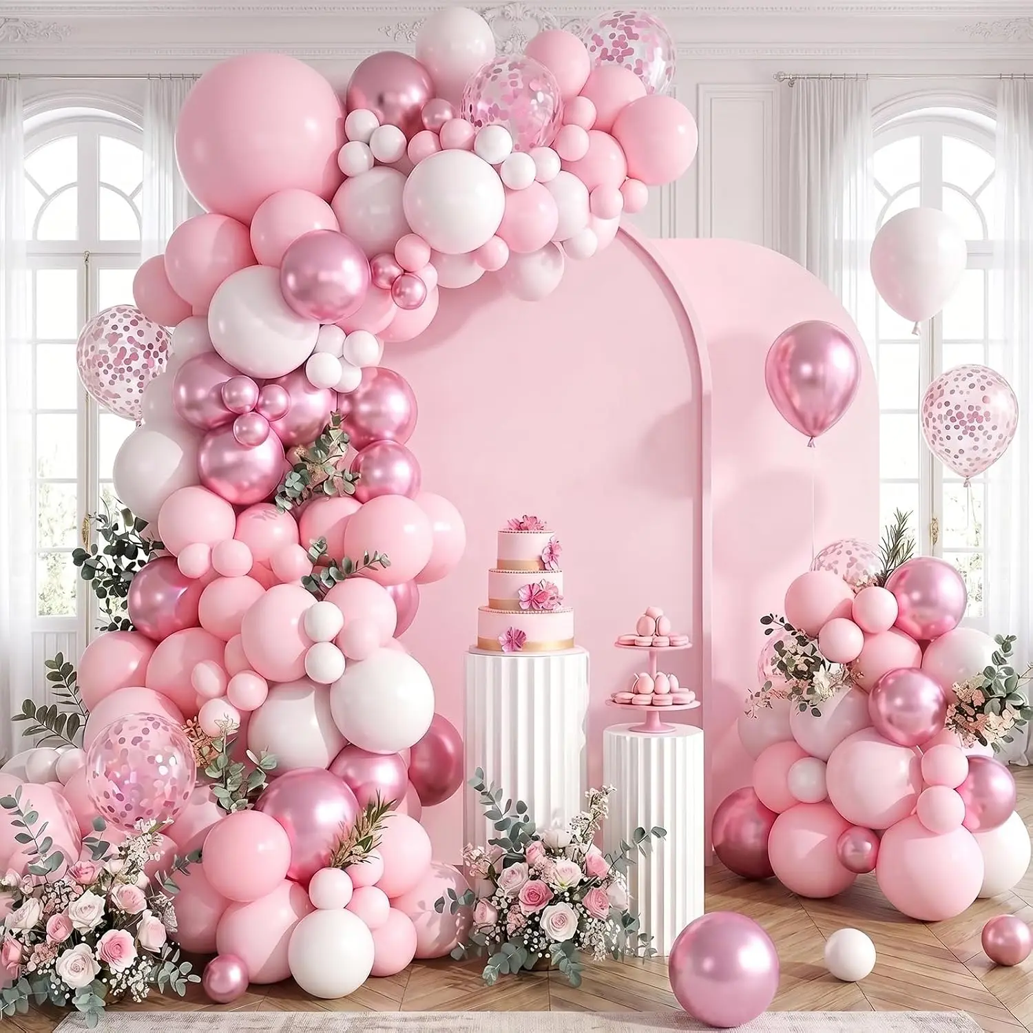 95Pcs Pink and White Balloon Arch Kit Metallic Pink Balloons for  Birthday Baby Shower Bridal Shower Wedding Party Decorations