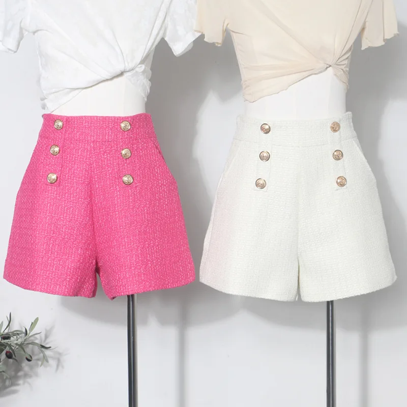 

Casual Clothing For Women Wide Leg A Line Boot Cut Short Pants Chic High Waisted Double Breasted Wool Short Slim Fit Short1109