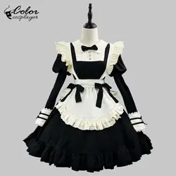 color cosplayer black classical lolita with apron dress women cosplay costume carnival maid outfit long sleeved anime lolita