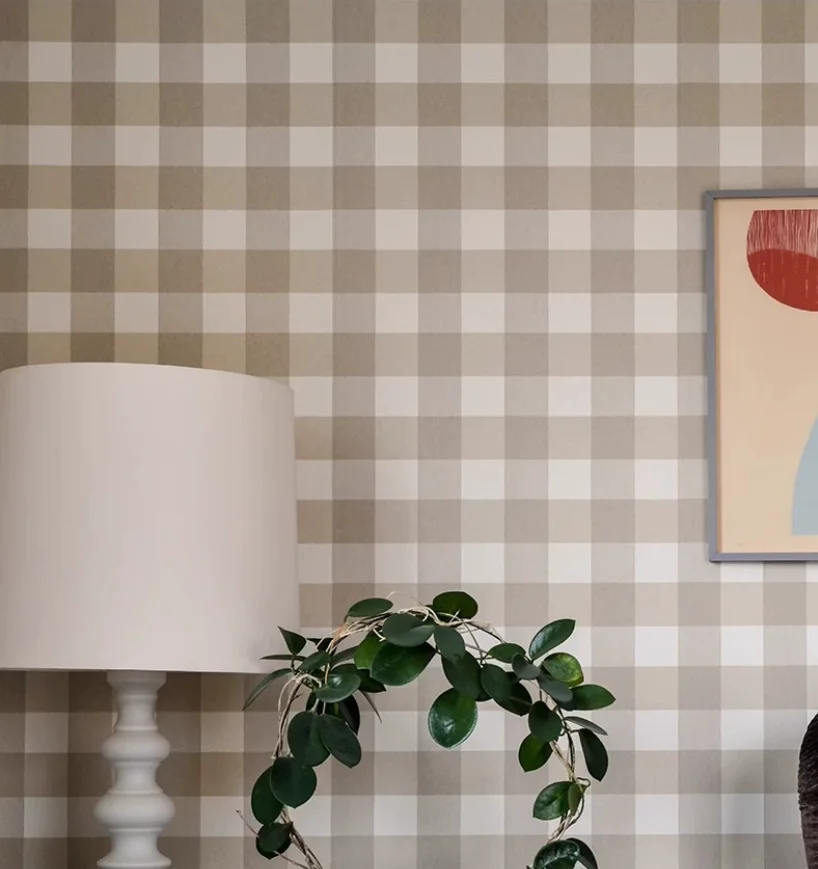 Customized mural with Swedish style red yellow blue and green checkered pattern wallpaper for living room study and background
