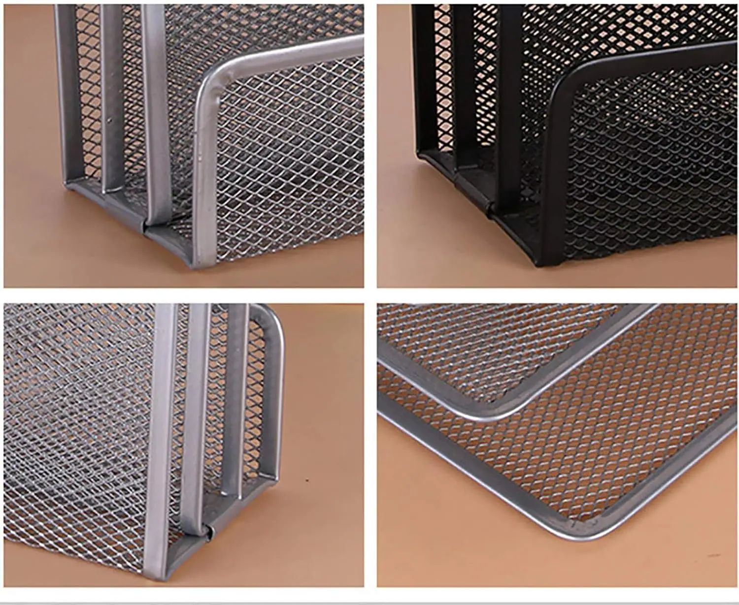 Desk Mail Organizer, File Holder Letter Sorter with 3 Vertical Upright Metal Mesh Compartments Document, Filing, Folders