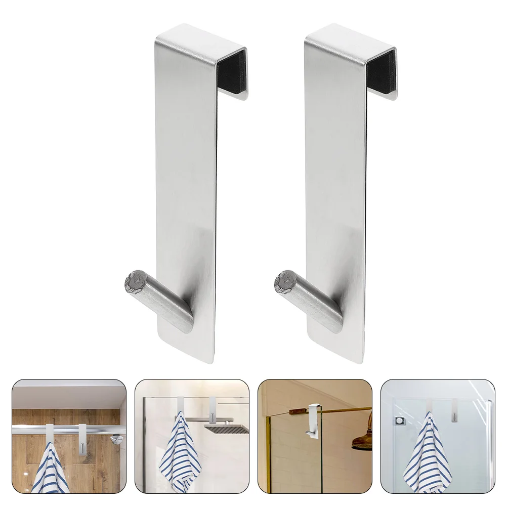 

2pcs Punch-Free Hanger Hooks Durable Over Storage Hooks For Bathroom Glass Door Hangers Strong Load Bearing Space Saving Back