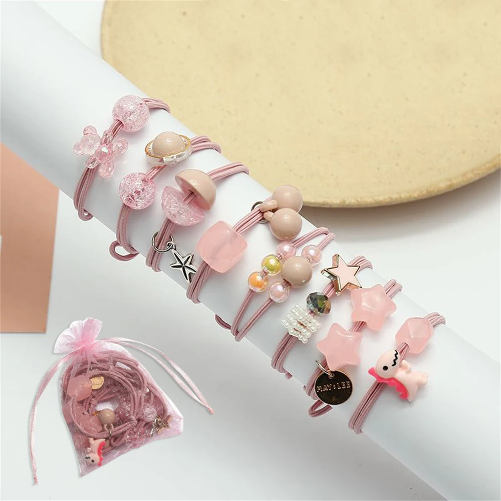 

Korean 8Pcs/Set Cute Cartoon Fashion Hair Rope Hair Ring Elastic Hairband Ponytail Holder Scrunchies For Girls Hair Accessories