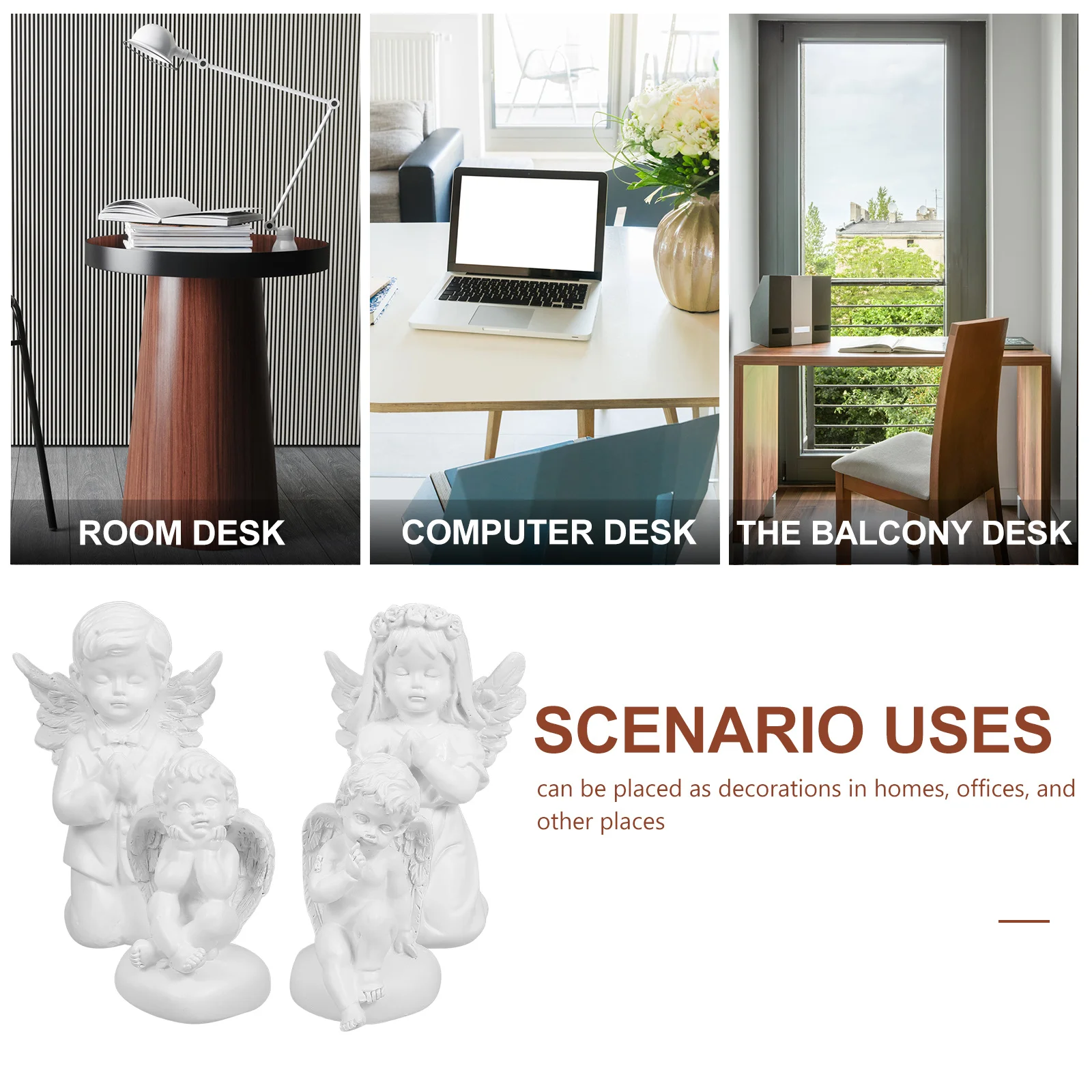 4pcs Mini Angel Statue Cherub Figurines Resin Kneeling Cupid Decor For Home Office Desk Shelf Indoor Outdoor Christmas