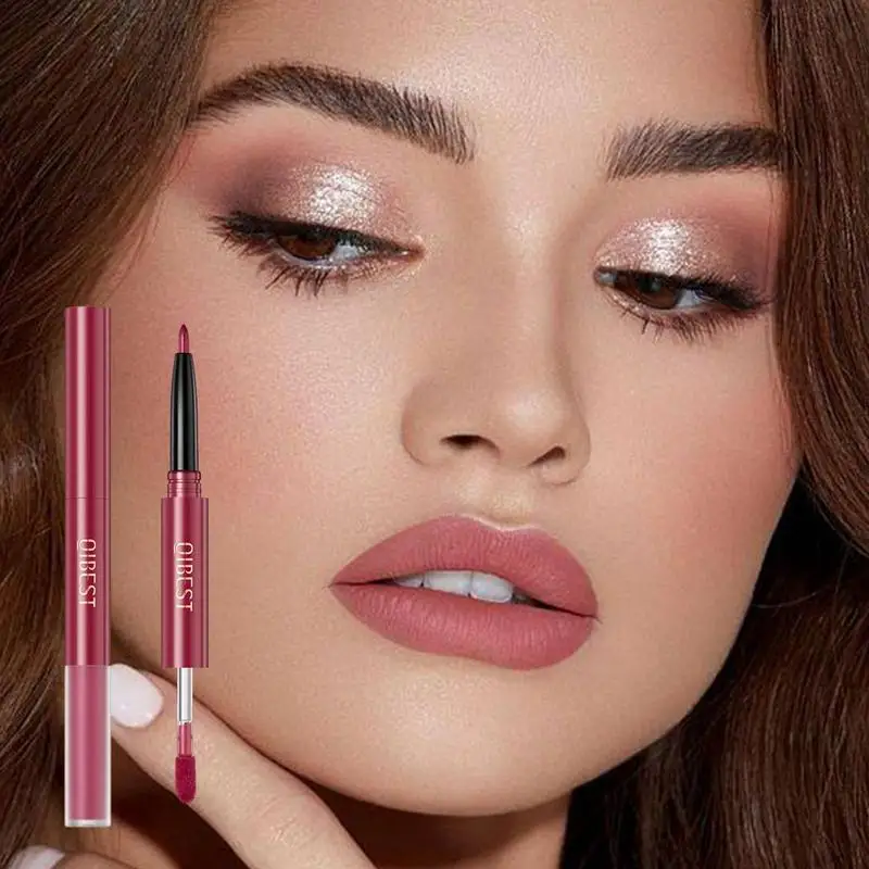 Vloeibare Lippenstift Dubbele Kop Make-Up Gloss Vloeibare Pennen 2 In 1 Draagbare Lipliner Potlood Lip Filler En Lip Crayon Stick Liner