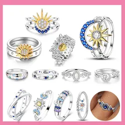 925 Sterling Silver Original Beautiful Stars and Moon Shining Sun Geometry Infinite Combination Ring Boutique Matching Gifts
