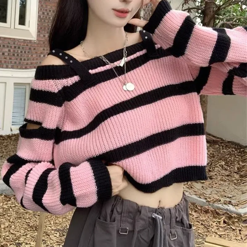 

Женский вязаный топ Sweet And Spicy Long Sve в полоску, цветная блузка, контрастный дизайн, осенняя мода, трендовое элитное ощущение