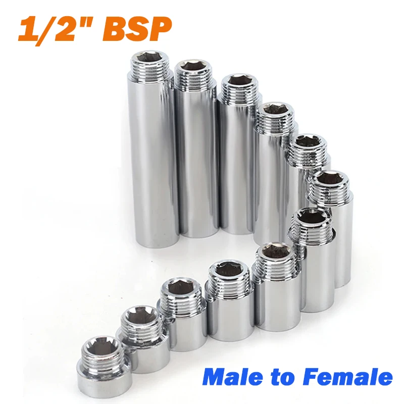 

BSP 1/2 "мужской-мама, никелированная латунь, гальванические удлинительные фитинги, прямая длина, адаптер для водопроводного крана 10 мм ~ 100 мм