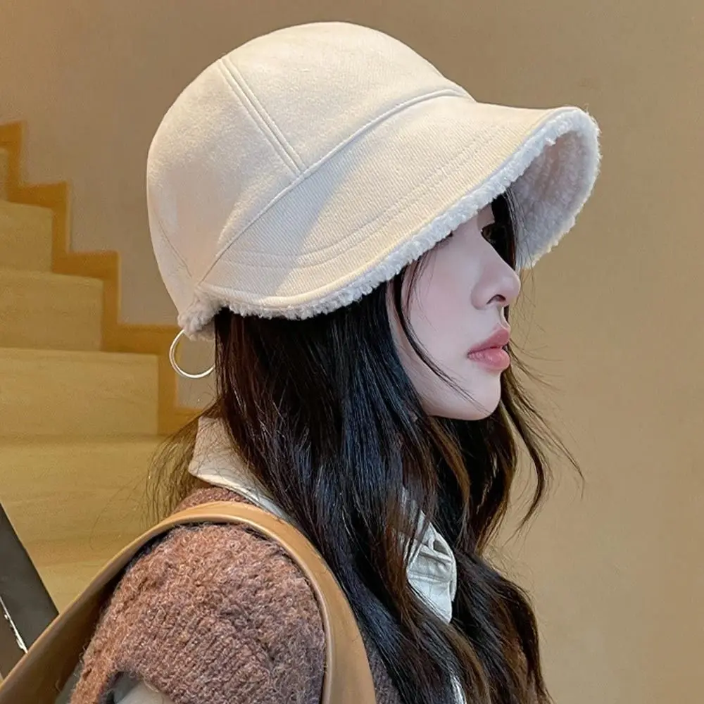 Autumn Winter Plush Baseball Cap Bucket Hat Women Warm Lamb Wool Hats Snapback Cap Lady Girls Bomber Caps