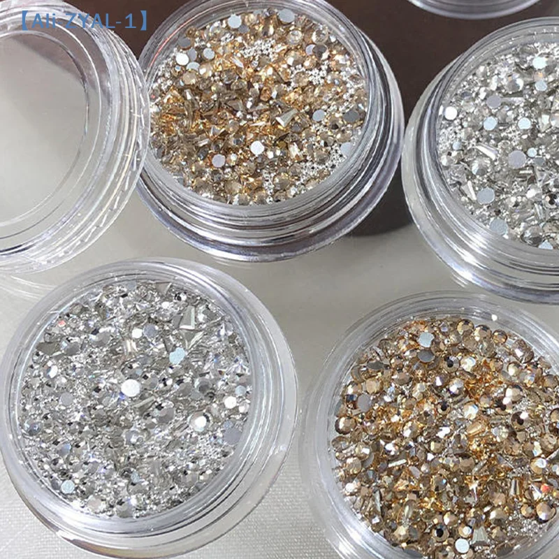 【ZYAL-1】1 Box DIY Butterfly Knot Zircon Clear/Champagne 2-3mm Triangle Trapezoid Nail Gemstones Glitter Nail Manicure Decor