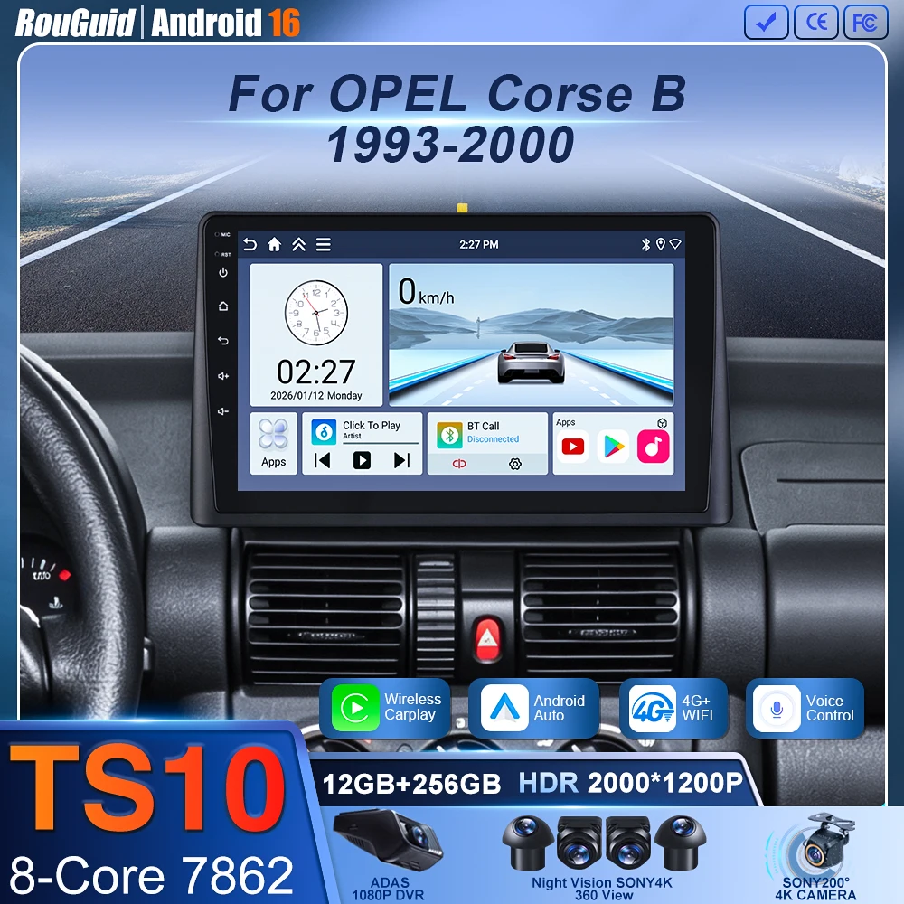 Android 16 For OPEL Corse B 1993-2000 2K QLED Car Radio Multimedia Video Player GPS CarPlay Auto 4G WIFI Stereo Head Unit DSP