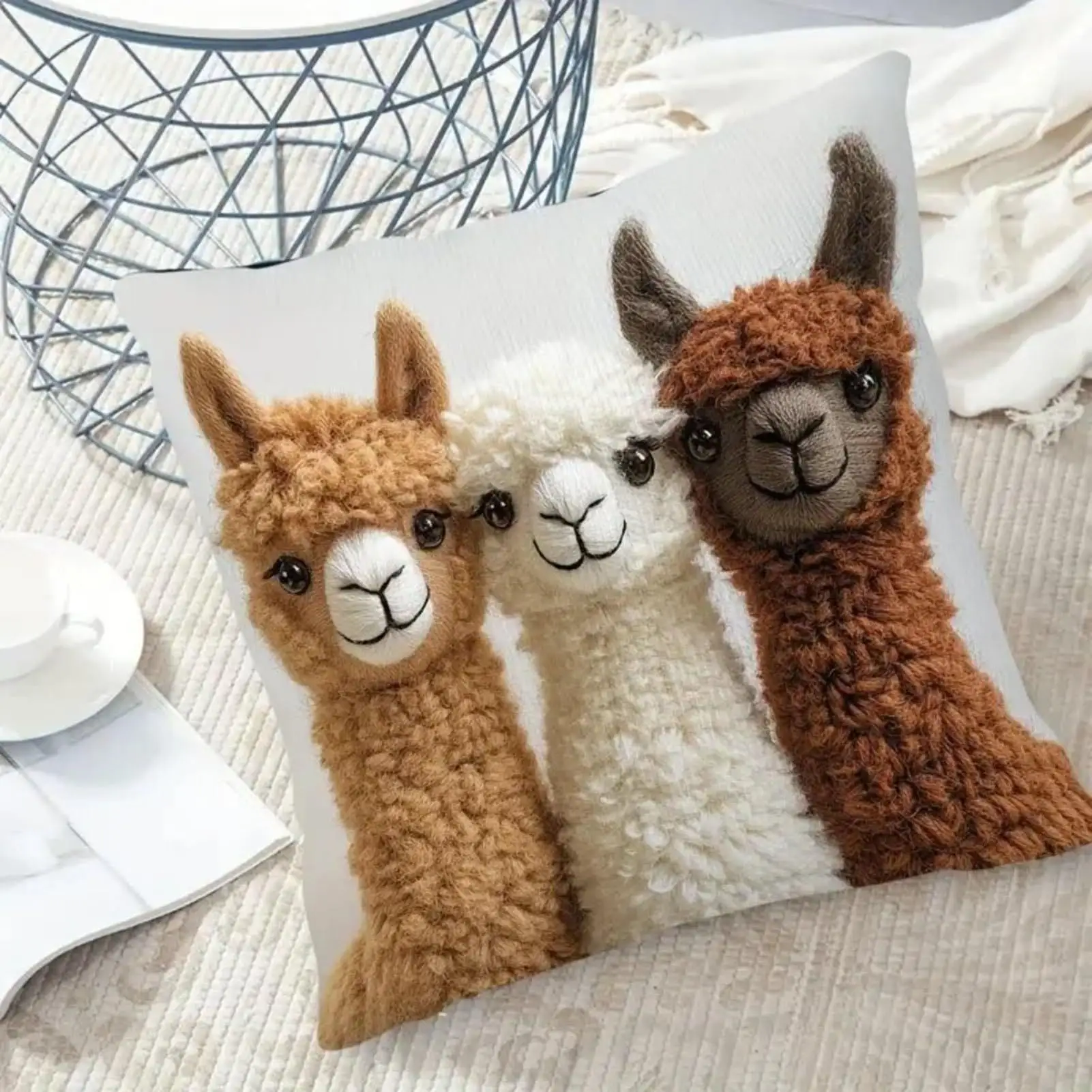 Decorative Pillow Cases 18x18 Inch Cute Alpaca Soft Couch Pillow Covers Modern Decor for Living Room Bedroom Sofa Bed Chair