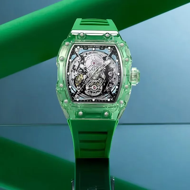 AILANG Men's Mechanical Watches Japan Movt Skeleton Dial Waterproof Sport Rectangle Sapphire Glass Chronograph Watch For Men