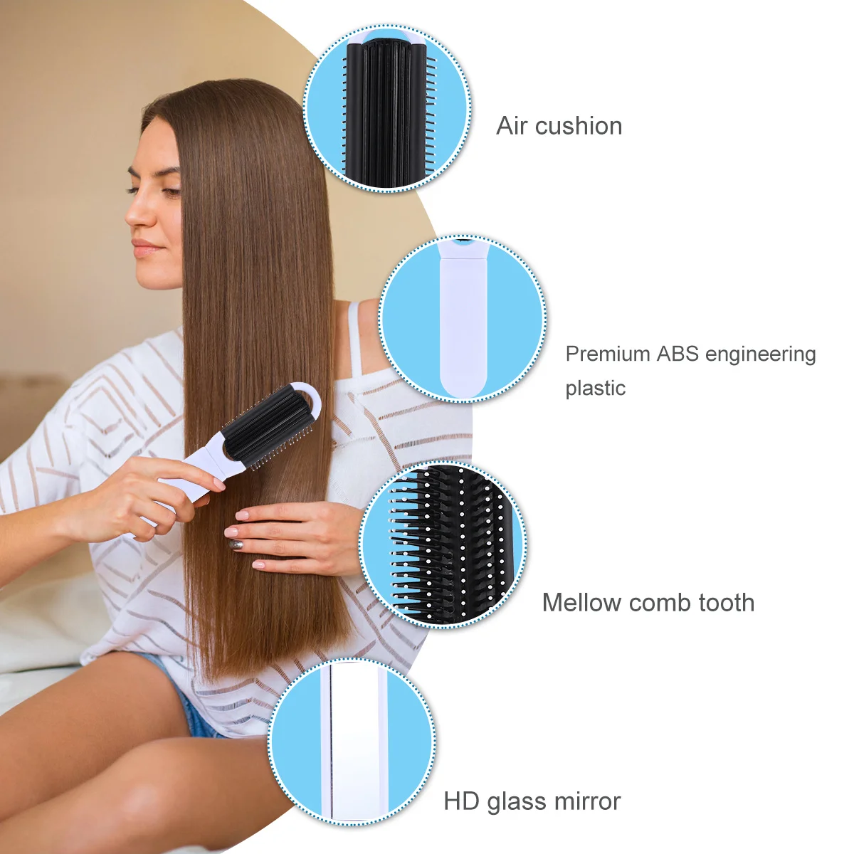 

3Pcs Mirror Comb Folding Portable Detangling Comb Compact Pocket Size Travel Outdoor Plastic Combs White Black Blue