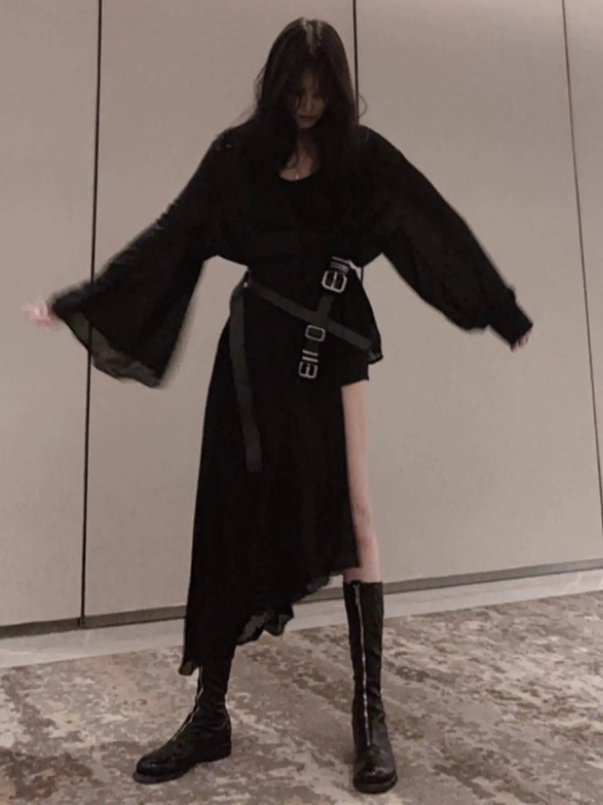 Verão sexy fada como camisa vestido feminino escuro irregular decote em v designer chiffon blusa magro encaixe comprimento médio