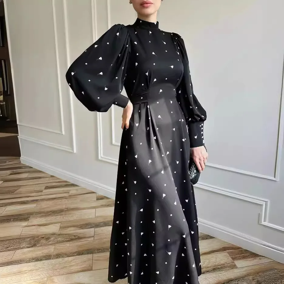 Abaya musulmano per le donne Maxi abito Stampa Abiti Lace Up Ramadan Eid Marocco Islam Jalabiya Dubai Abaya Caftano Arabo Abito lungo