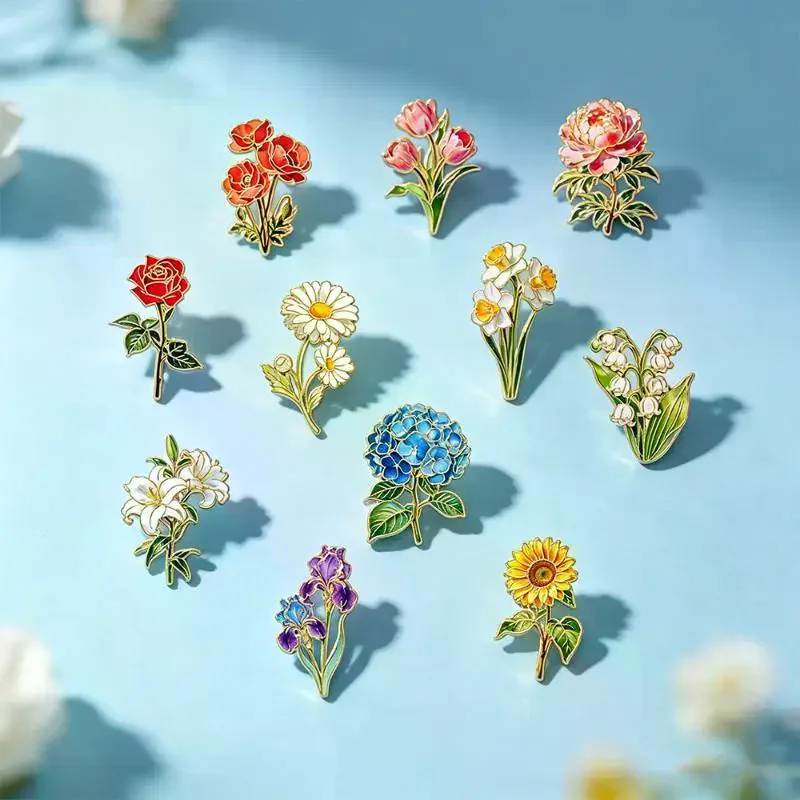 Fashion Elegant Botanical Enamel Flower Pins Assorted Plant Lapel Brooches Nature Badges For Womens Fashion Jewelry Accessories