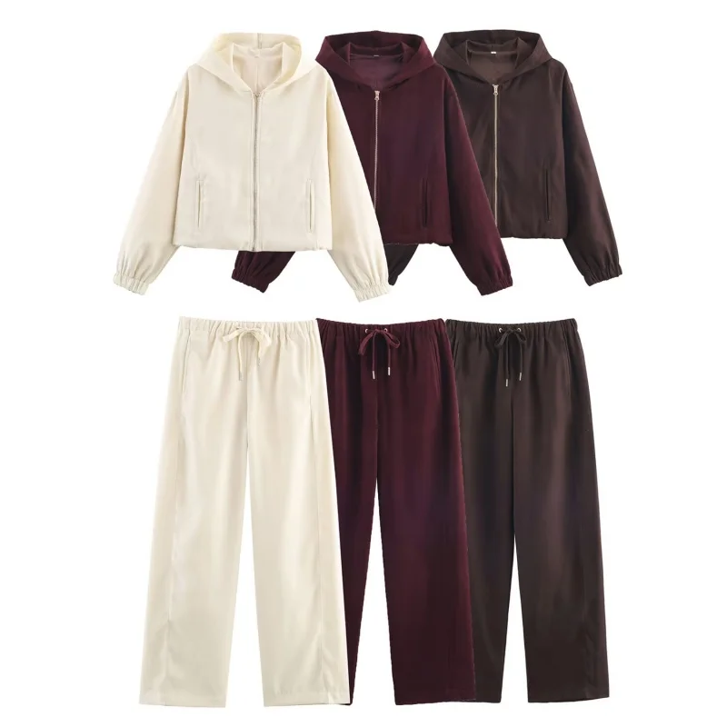 

Осень-зима, новый женский комплект с капюшоном и широкими брюками, повседневный утягивающий ретро универсальный свободный костюм из двух предметов, несколько цветов