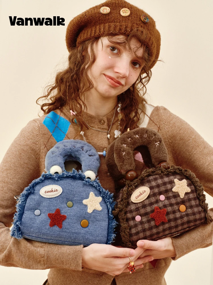 Borsa a tracolla versatile giapponese retrò Kawaii autunno inverno in peluche elegante dolce ragazza pendolarismo quotidiano