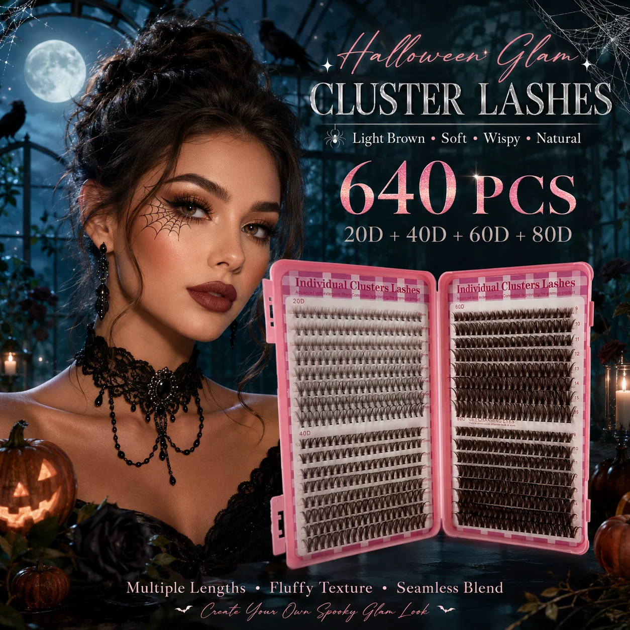 640 Cluster Segmented False Eyelashes, Light Brown Lashes, 20D+40D+60D+80D, Multi-Layered Fluffy Hair Clusters with Portable Storage Box - Soft Synthetic Hair, Lightweight and Seamless, Suitable for Daily Charm and Special Occasions