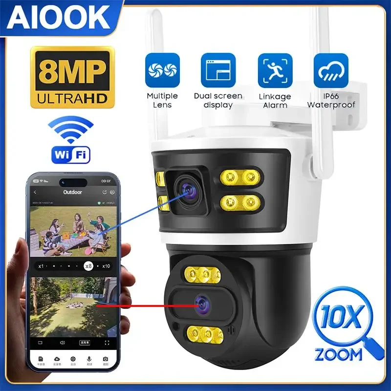 

AIOOK Outdoor Camera HD 8MP WIFI Camera Waterproof Night Vision 10X ZOOM Two-way Intercom Mobile Tracking IP CCTV Video Camera