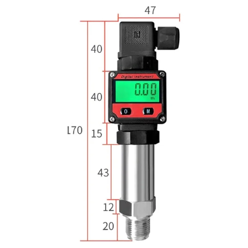 DT16 G1/4 4-20mA LCD Pressure Transmitter Sensor 0-25bar, Digital Industrial Pressure Gauge for Water, Oil, Gas, Hydraulic