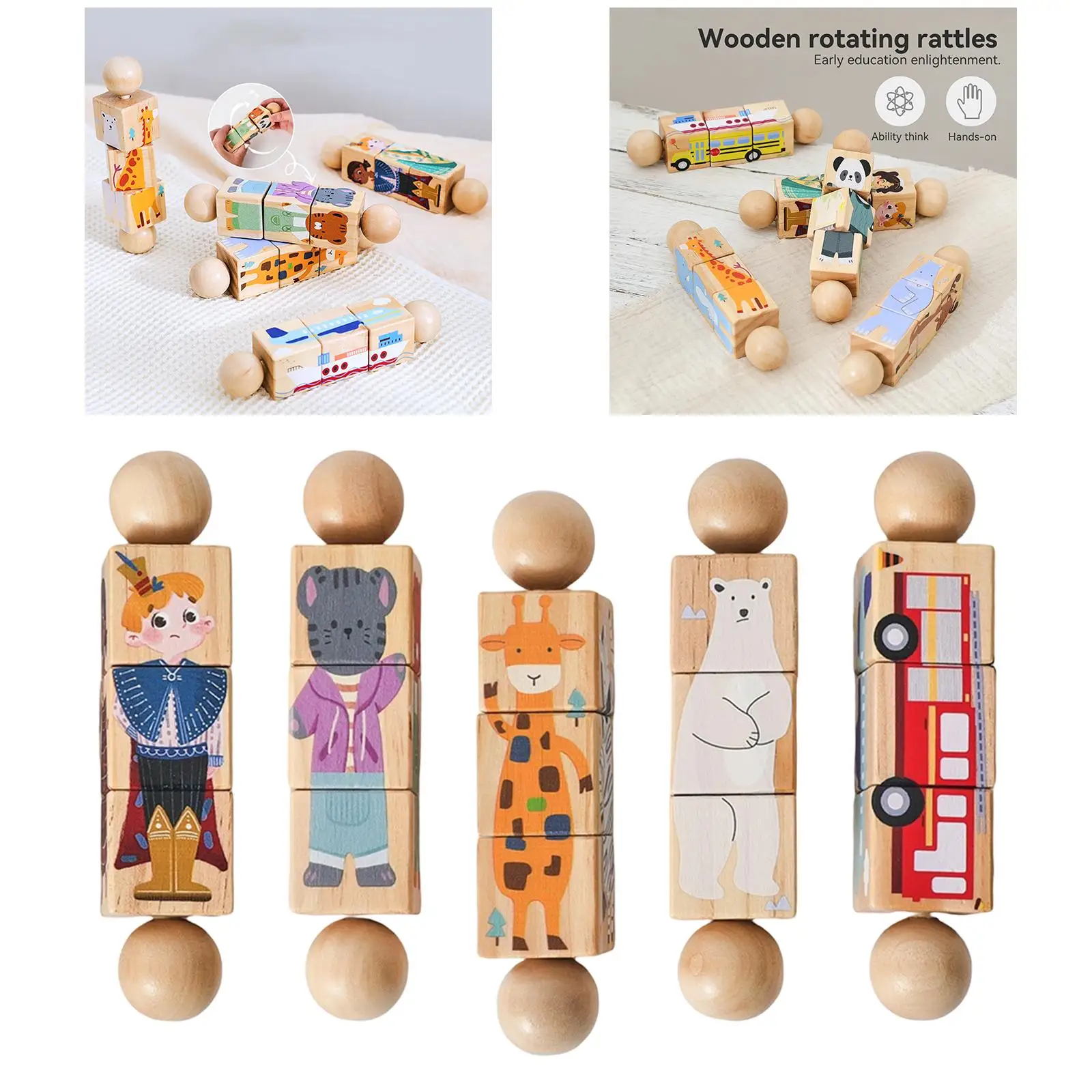 Wooden Twist Toy Educational Play Fine Skill Recognition, Hand Grasping, Wood Rotating Game Boys Girls Educational Puzzle Toy