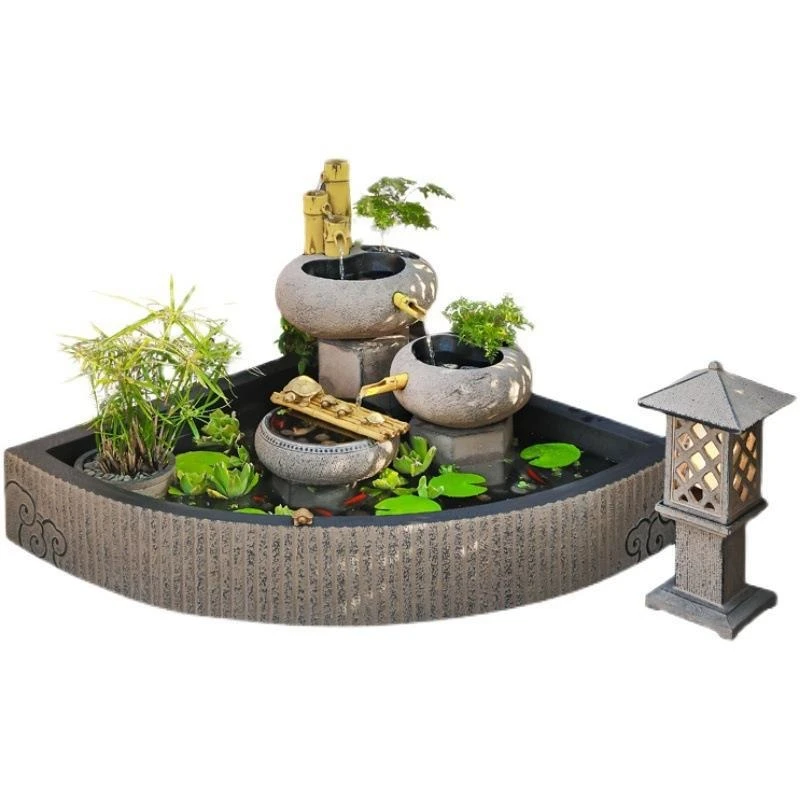 Landscaping courtyard garden decorative landscape rockery flowing water fountain water feature outdoor layout fish pond fish tan
