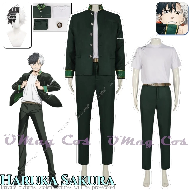 

Haruka Sakura Cosplay Men Fantasy Costume Wig Anime Wind Cosplay Outfits Coat Pants Boys Male Halloween Carnival Suits Breaker