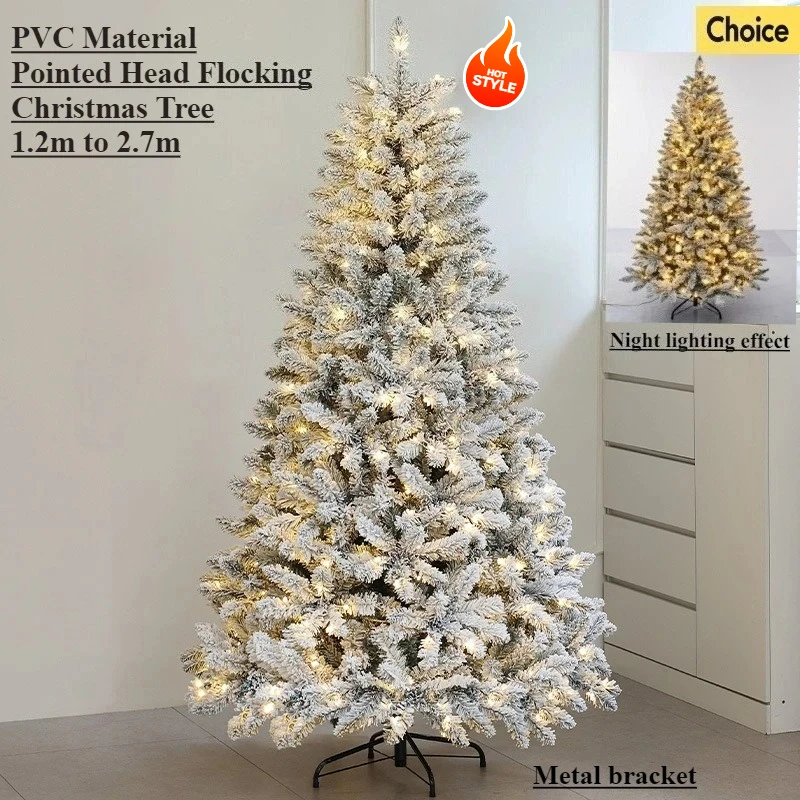 

Artificial Christmas Tree PVC Cedar Flocked with LED Lights Christmas Tree 1.2m To 2.7m Christmas Family Atmosphere Decoration