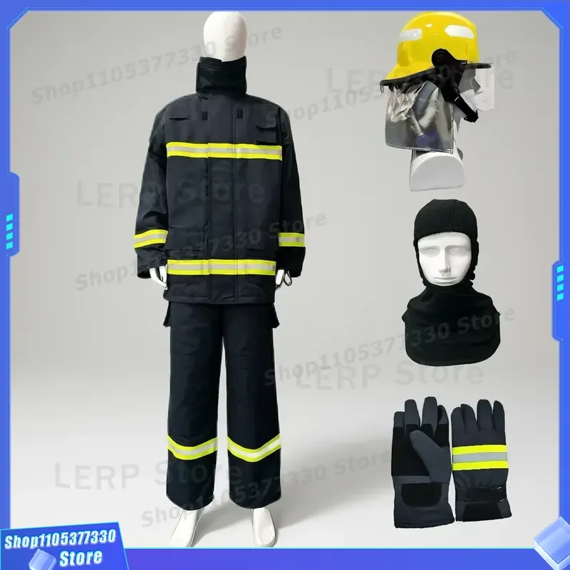 CE Certified Aramid Cotton Firefighter Suit Reflective Jacket Pants Helmet Set Forest Field Work Clothes Protective Gear