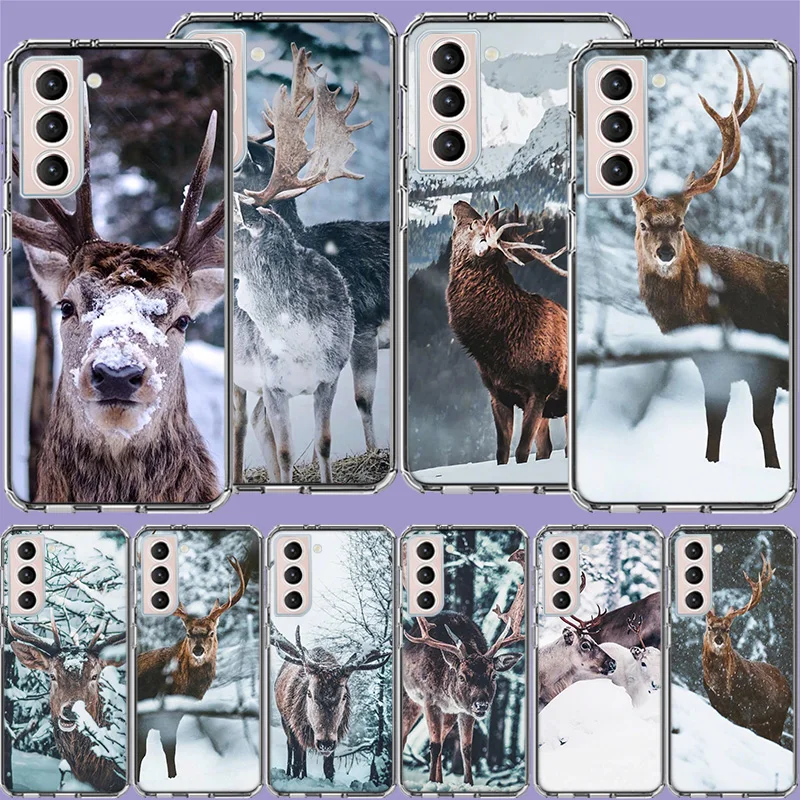 Snow Scene of Animal Elk Phone Case For Samsung Galaxy S24 S22 Ultra S21 S23 FE S20 S10 S9 S8 Plus S10E S7 Edge Cover Shell Coqu