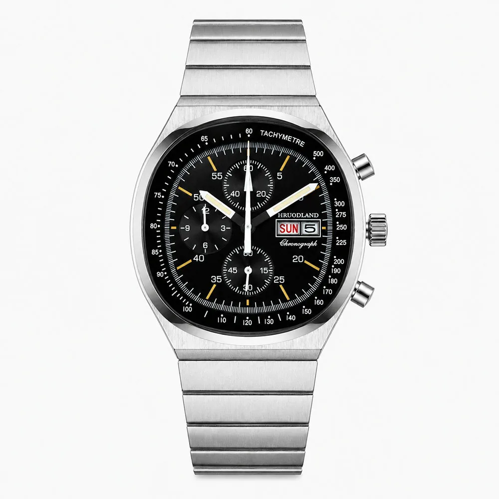 HRUODLAND Men's Chronograph Watch TV Dial Integrated Bracelet Sapphire Crystal Japanese OS00 Movement C3 Lume 50M Waterproof