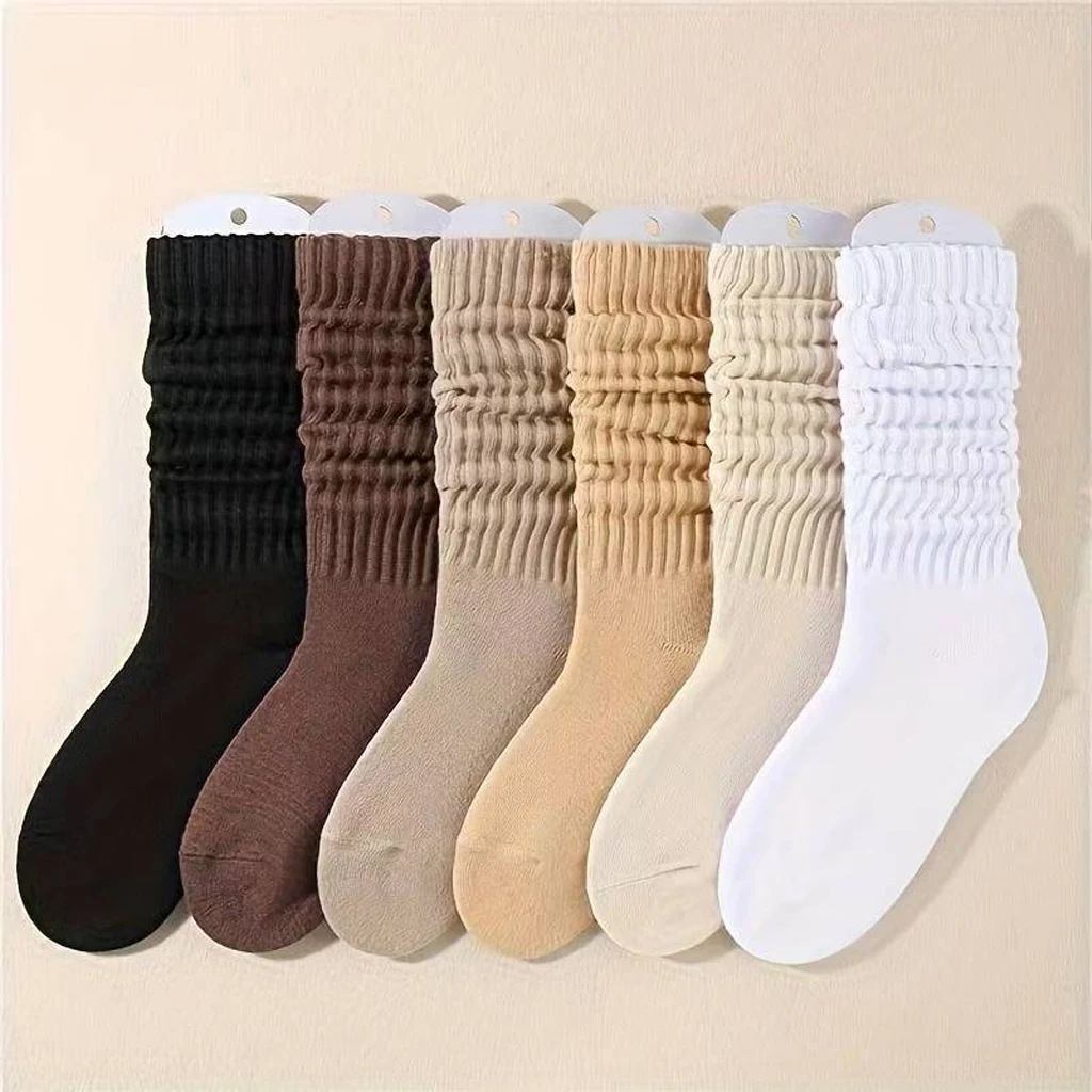 1/6 Pairs Of Colorful Stacked Mid-Calf Socks, Soft And Comfortable Casual Socks In Solid Colors For Versatile And Personalized Styling, Randomly Colored
