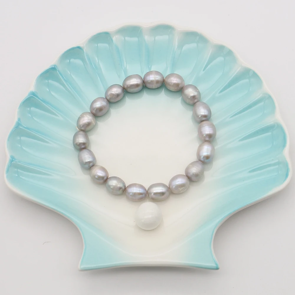 

Rice Shape Natural Freshwater Pearl Bracelet 10-11mm Baroque Pearl Beaded Bracelet Jewelry 1 Strand For Woman/man Giving Gift