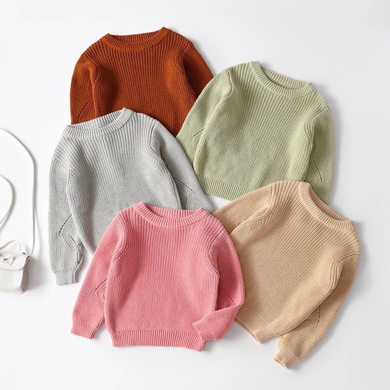 

Kids Baby Boys Girls Long Sleeve Pure Color Sweaters Autumn Winter Baby Boy Girl Knit Children's Sweaters