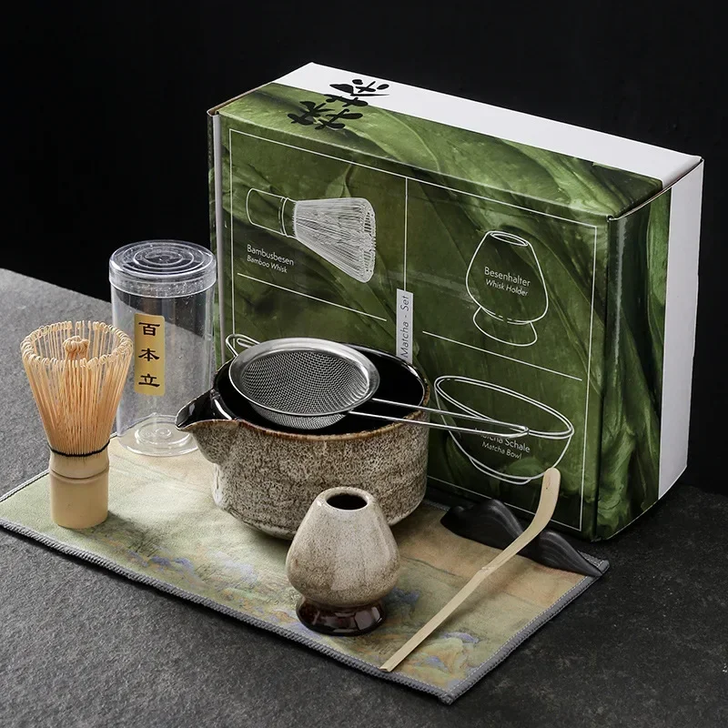 Juego de Matcha japonés hecho a mano para el hogar, tazón fácil de limpiar, batidor de bambú, cucharadita, juegos de té, herramientas para hacer té, accesorios para ceremonia, 7 Uds., 4 Uds.