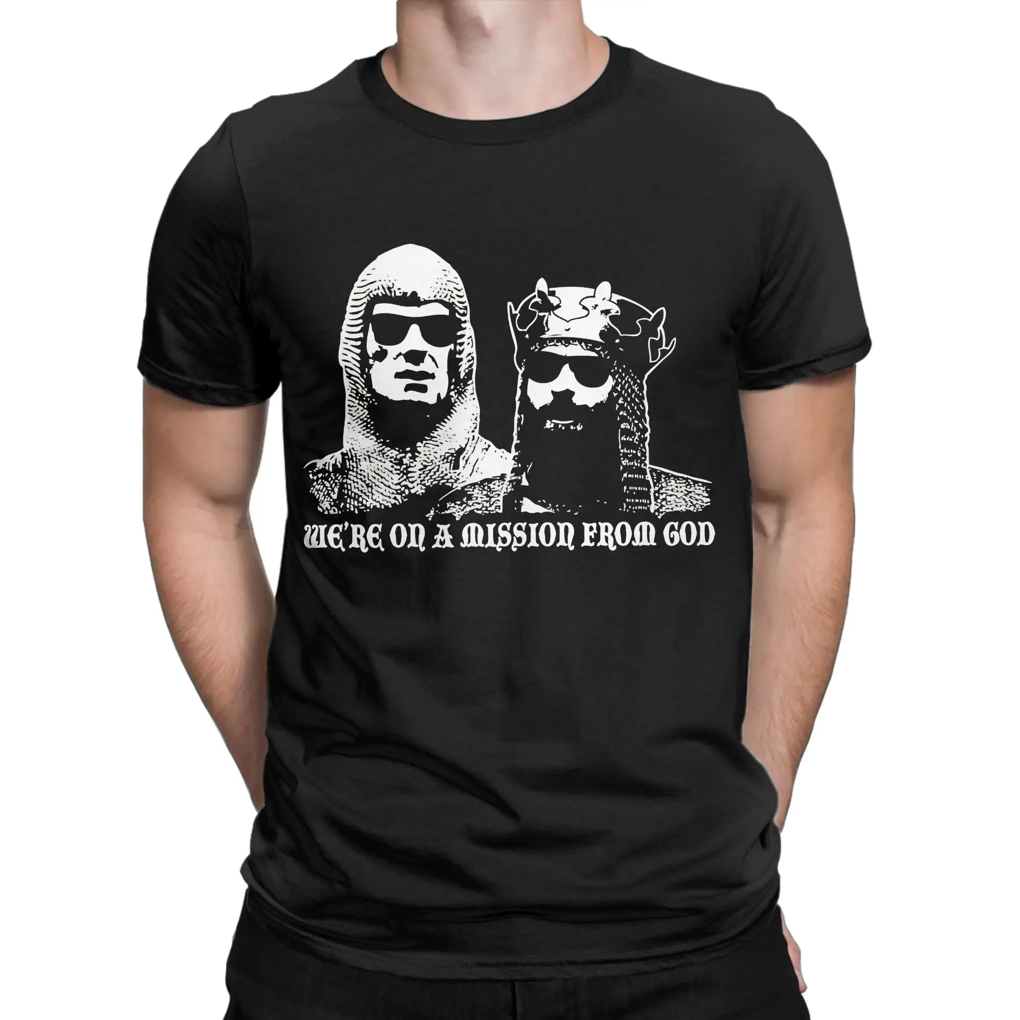 We are On A Mission From God Novelty 100% Cotton T-Shirt Monty Python and the Holy Grail Tops Tees For Men