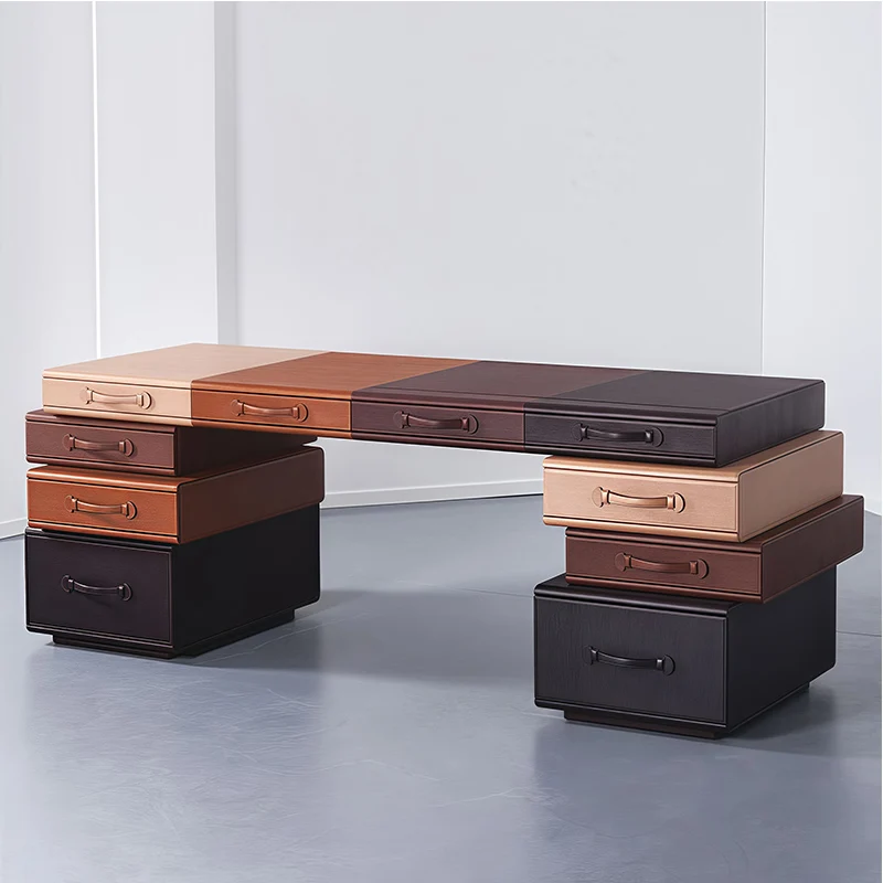 Creative Modern Italian Home Study Desk Durable Solid Wood Computer Desk with Soft Leather Bag Simple Design for Office Use