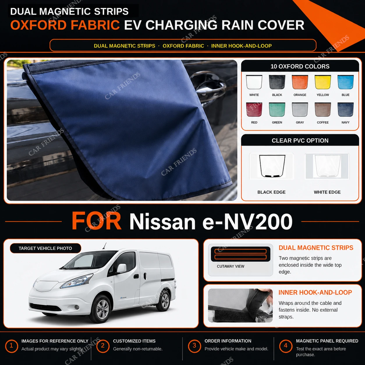 For Nissan e-NV200 Oxford Fabric EV Charging Port Rain Cover with Dual Magnetic Strips Water-Repellent Outdoor Charging