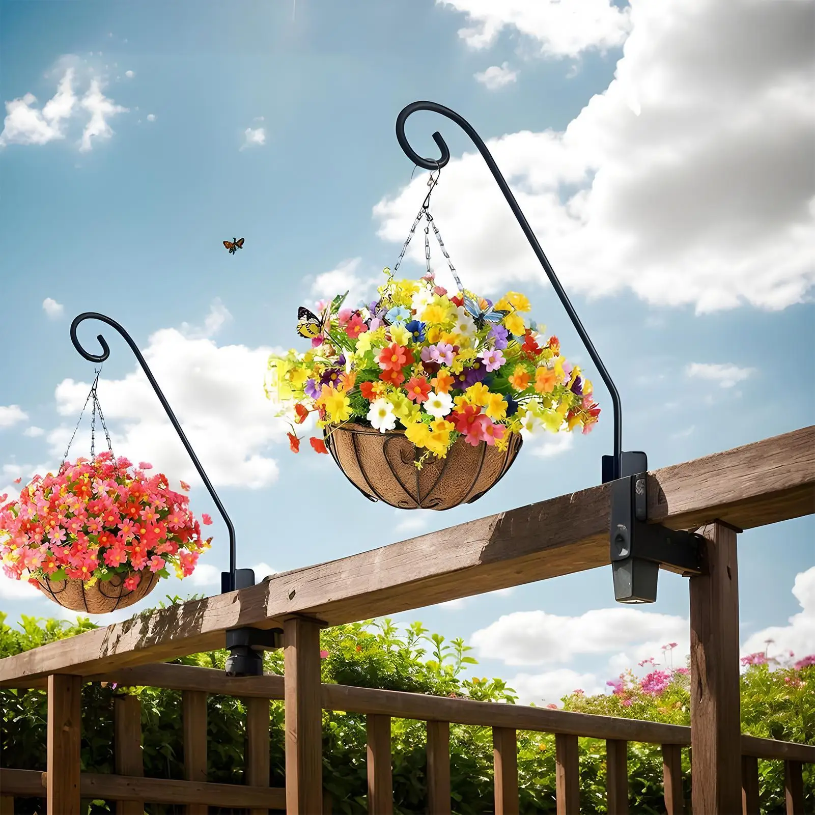 Deck Bird Feeder Hanger for Railing Clamp-On Heavy Duty Outdoor Deck Hook Railing Mount Bird Feeder Plant Display Hummingbird