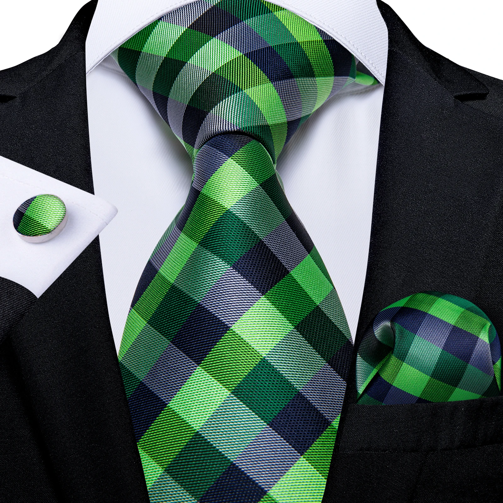 VerveRow Men Green Purple Plaid Necktie & Pocket Square Set Vintage Check Tie Formal Business Wedding Suit Gentleman Accessory
