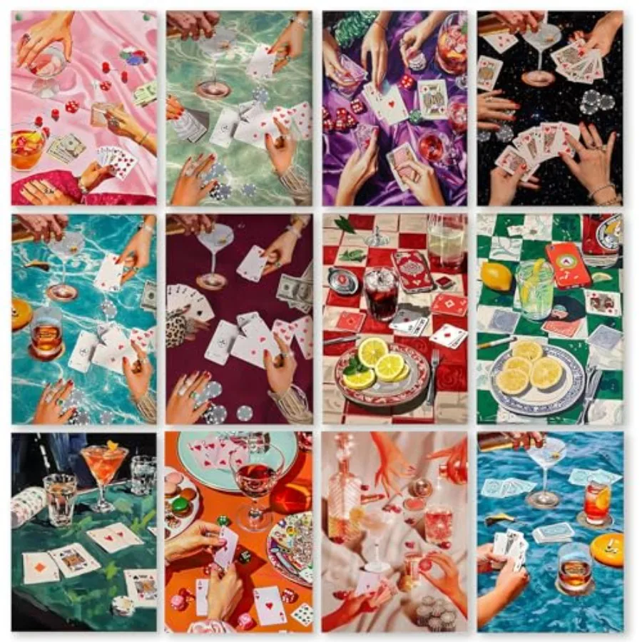 

Набор из 12 винтажных алмазных картинок с покерными мотивами для взрослых, начинающих, DIY, современная алмазная живопись 5D, полная выкладка стразами, поделки из драгоценных камней