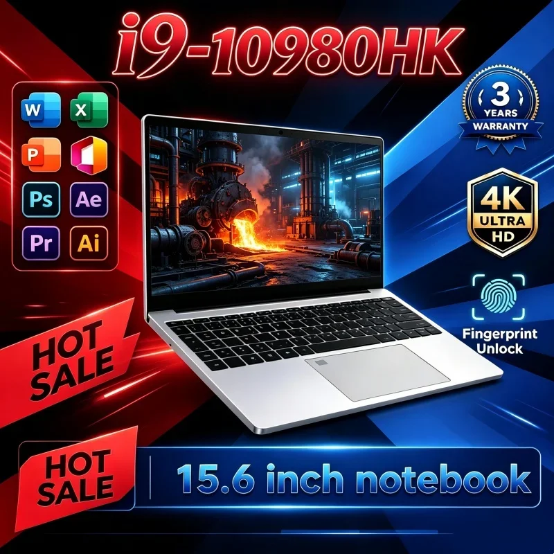 15.6 Inch Constant Laptop Intel Core I9 10980HK 32GB RAM 1TB/2TB SSD Fingerprint Unlock Windows 11 Gaming Notebook